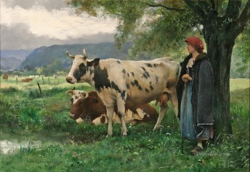 Cattle Cow Bull Painting - cows and country girl